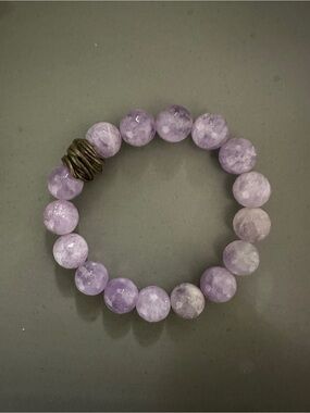 Amethyst Tone Beaded Stretch Bracelet with Antique Accent